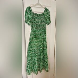 Green Floral Smocked Dress